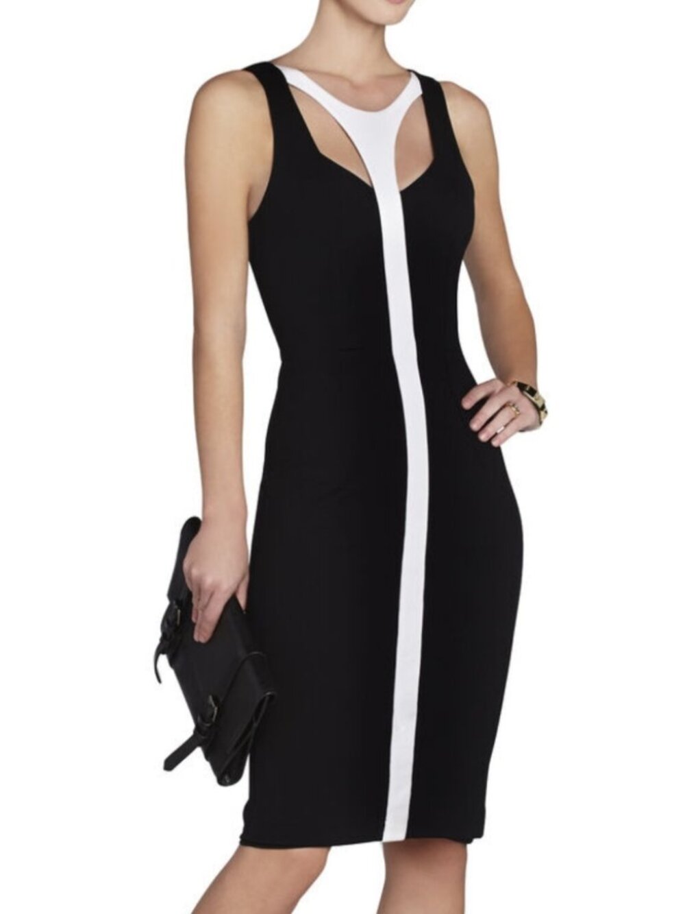 BCBGMaxAzria Delilah Black & White Bodycon Cut-Out Sleek Dress Size 4 NWT